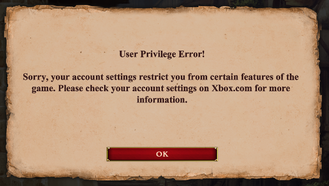 User Privilege error message
